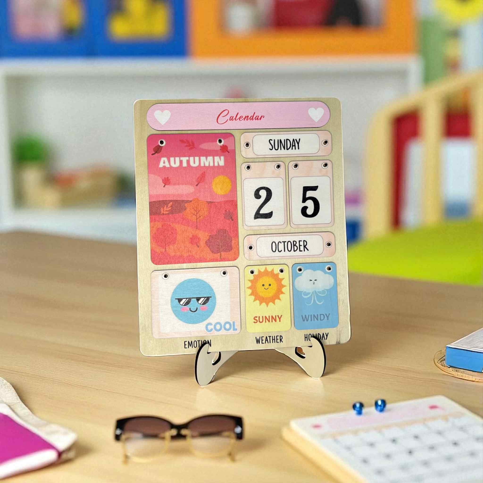 Girl/ toddler, Montessori Learning Activities, Wood Calendar, present